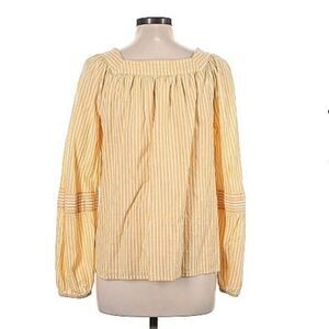 LC Lauren Conrad Peasant Top Womens XL Yellow White Stripe Puff Sleeve